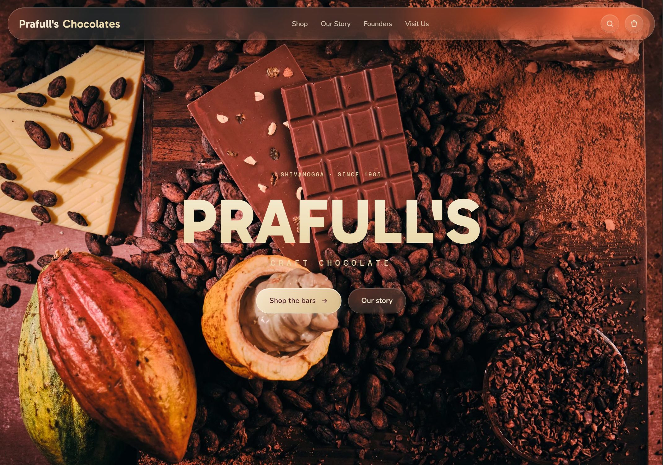 Prafull's Chocolates craft chocolate e-commerce store, built by MSAG